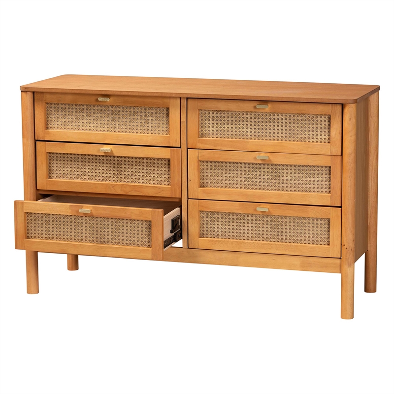 Baxton Studio Jenn Golden Brown Wood Japandi 6-Drawer Dresser