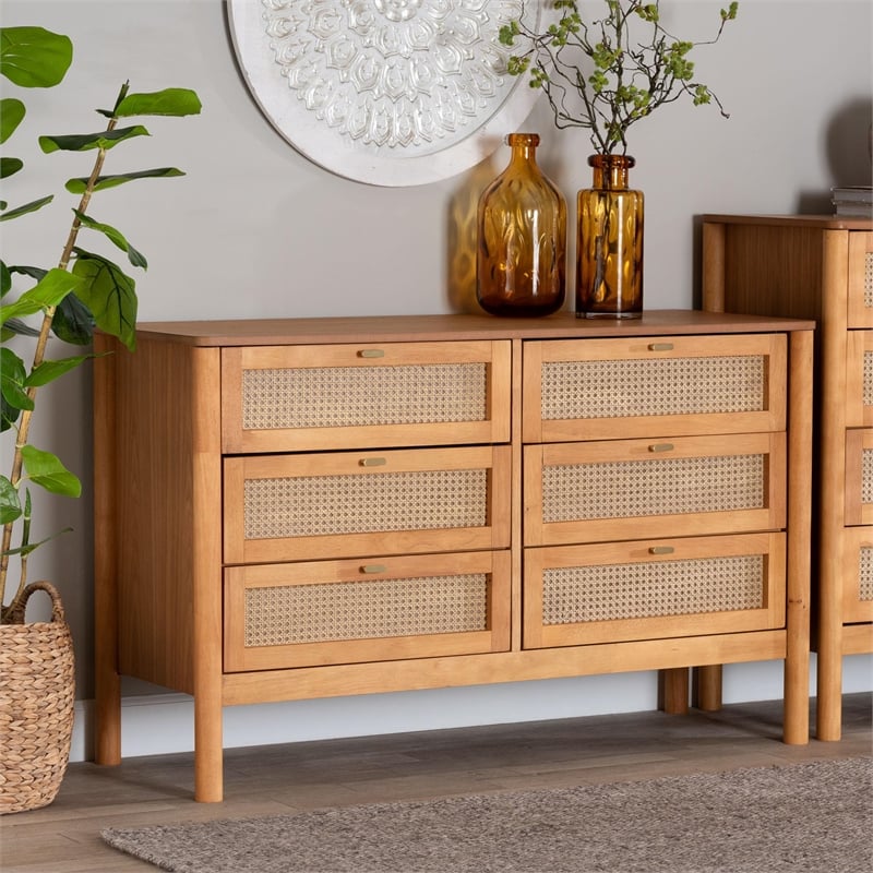 Baxton Studio Jenn Golden Brown Wood Japandi 6-Drawer Dresser