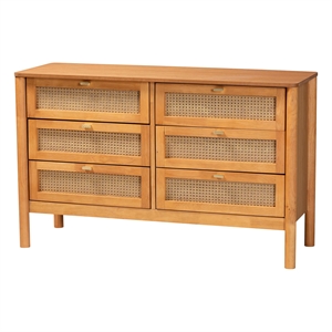 baxton studio jenn golden brown wood japandi 6-drawer dresser