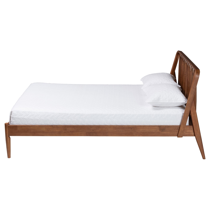 Baxton Studio Maeron Walnut Brown Queen Platform Bed with Spindle Headboard