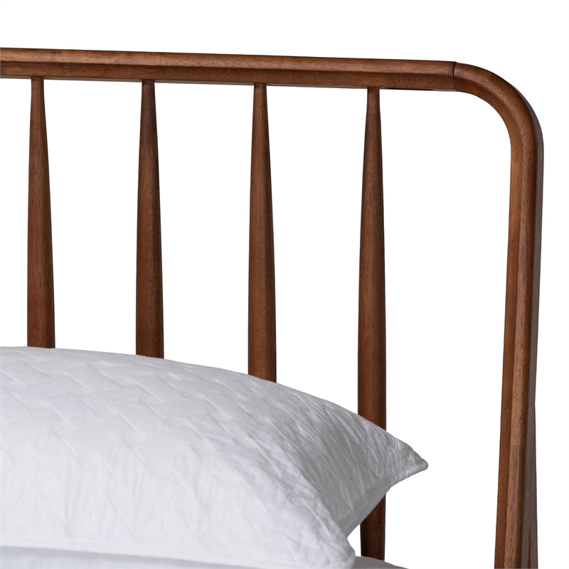 Baxton Studio Maeron Walnut Brown Queen Platform Bed with Spindle Headboard