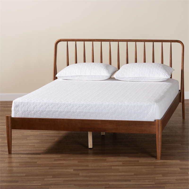 Baxton Studio Maeron Walnut Brown Queen Platform Bed with Spindle Headboard