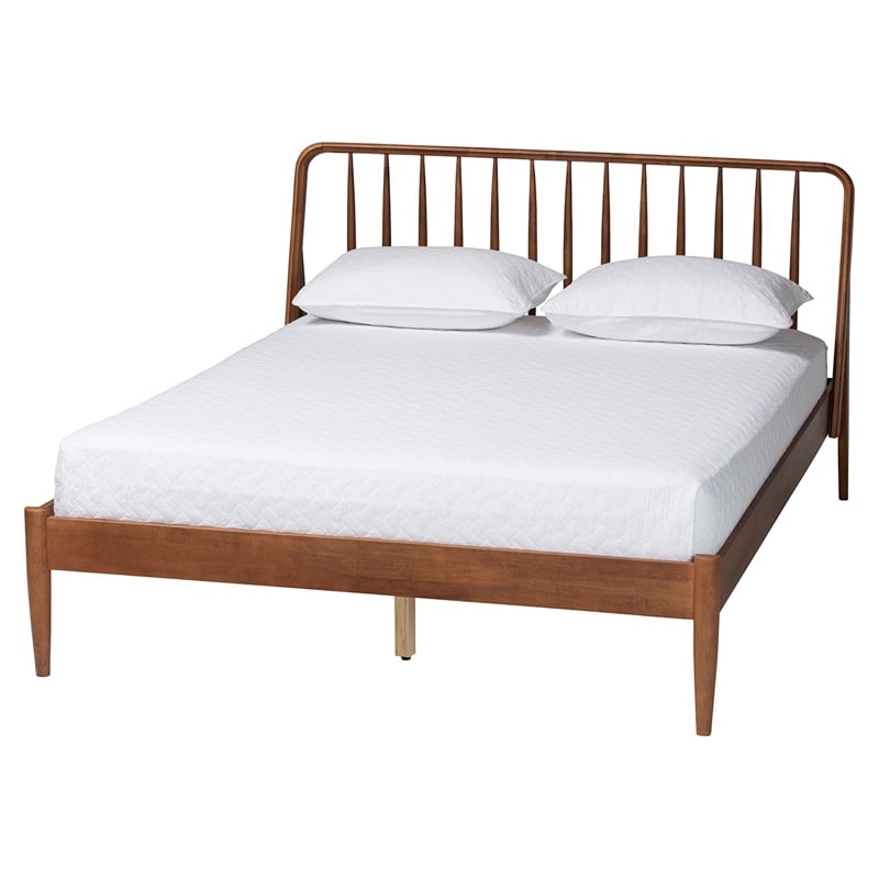 Baxton Studio Maeron Walnut Brown Queen Platform Bed with Spindle Headboard