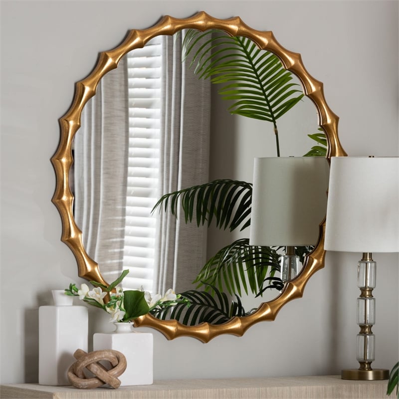 Baxton Studio Everette Antique Goldleaf Bamboo-Border Accent Wall Mirror
