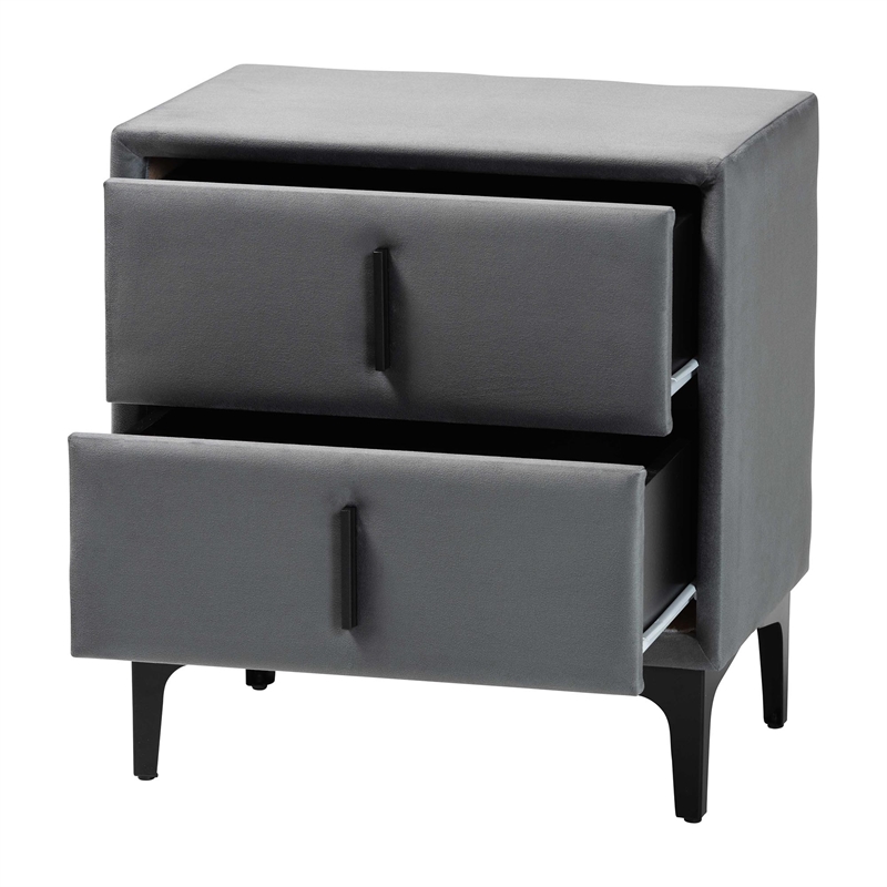 Baxton Studio Etienne Modern Slate Gray Velvet 2-Drawer Nightstand