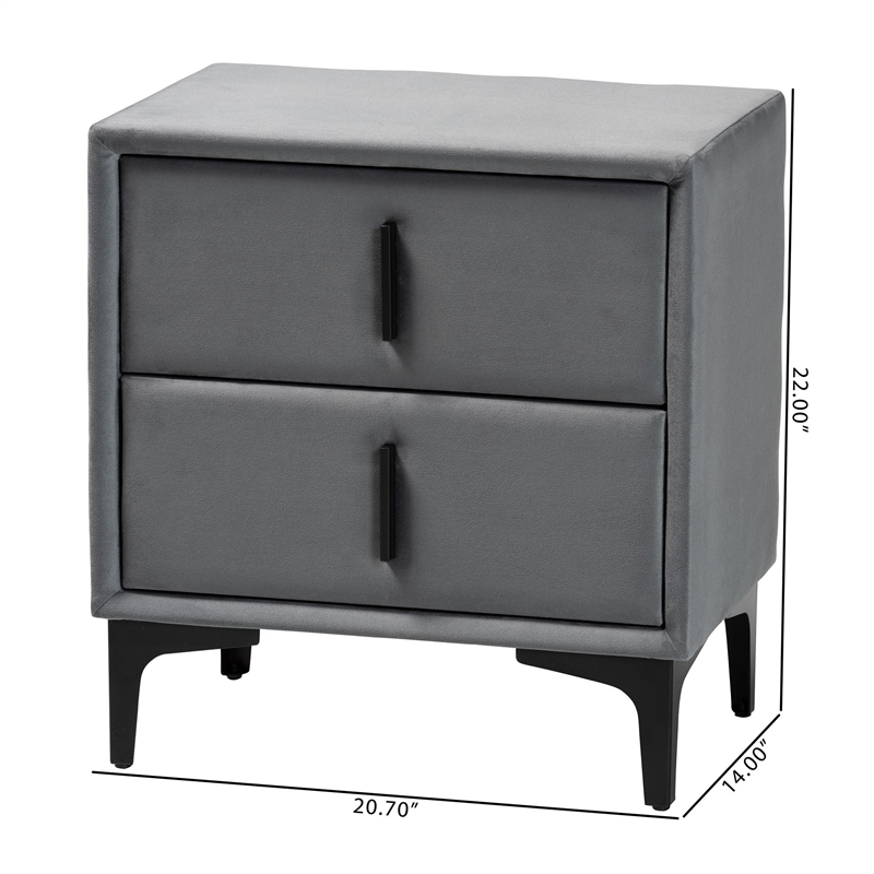 Baxton Studio Etienne Modern Slate Gray Velvet 2-Drawer Nightstand