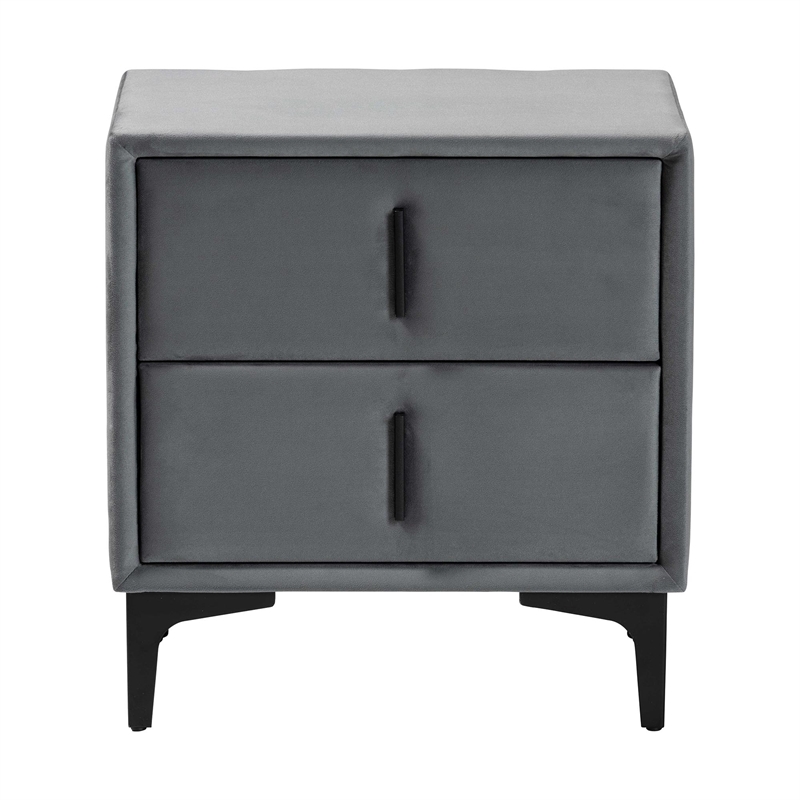 Baxton Studio Etienne Modern Slate Gray Velvet 2-Drawer Nightstand