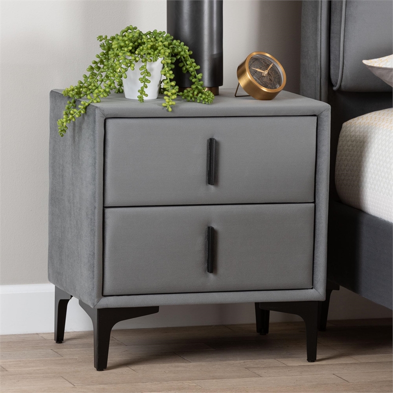 Baxton Studio Etienne Modern Slate Gray Velvet 2-Drawer Nightstand