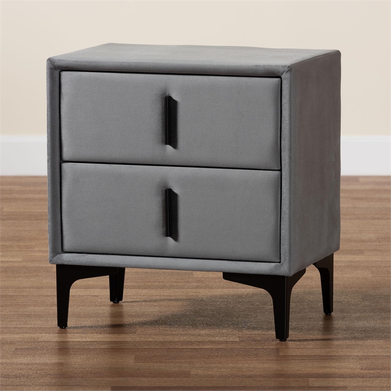 Baxton Studio Etienne Modern Slate Gray Velvet 2-Drawer Nightstand