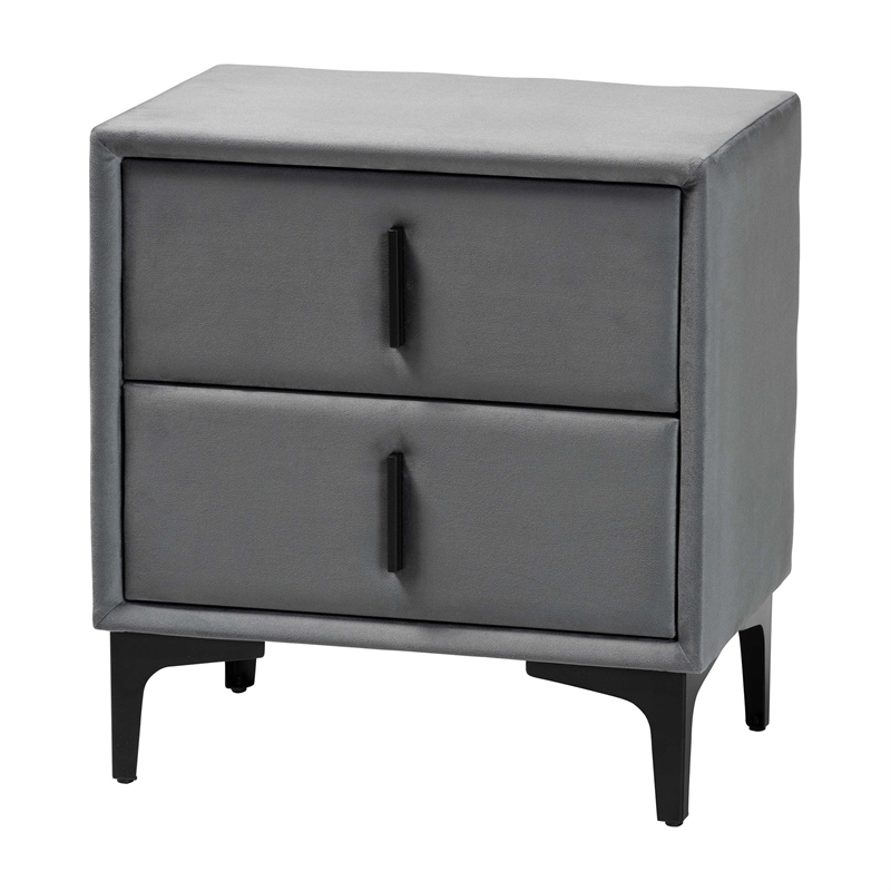 Baxton Studio Etienne Modern Slate Gray Velvet 2-Drawer Nightstand
