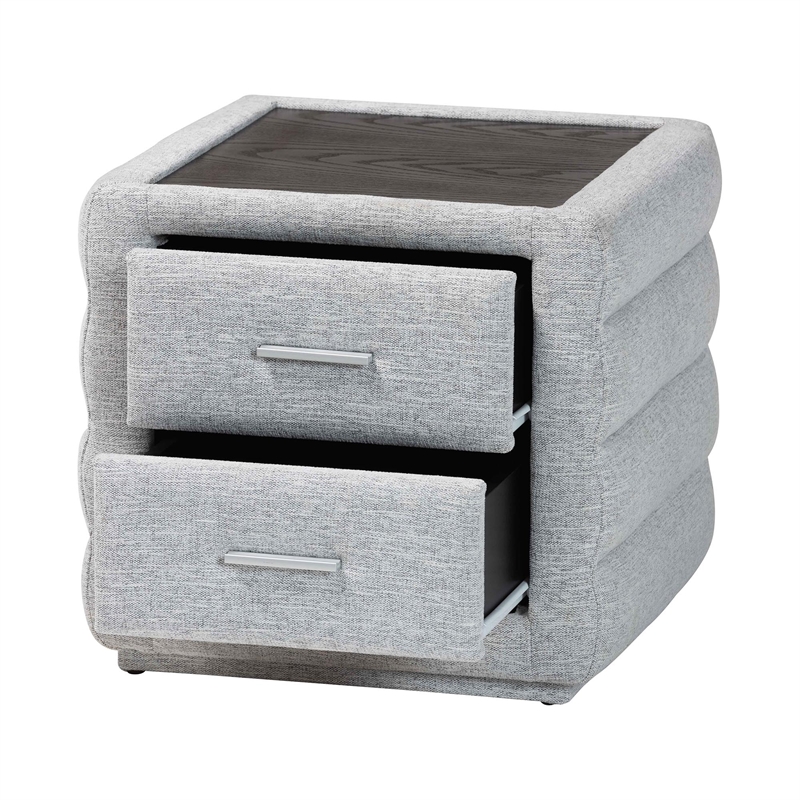 Baxton Studio Cadmus Light Gray Channel-Tufted Fabric 2-Drawer Nightstand
