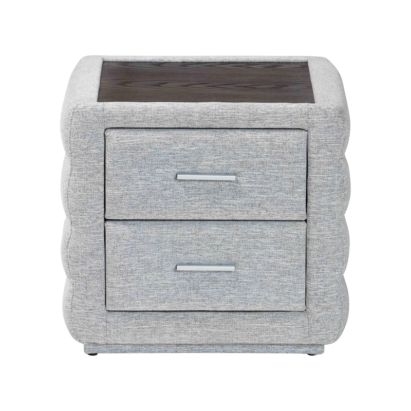 Baxton Studio Cadmus Light Gray Channel-Tufted Fabric 2-Drawer Nightstand