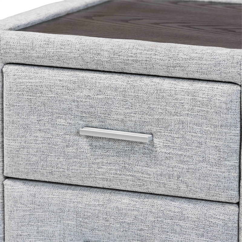 Baxton Studio Cadmus Light Gray Channel-Tufted Fabric 2-Drawer Nightstand