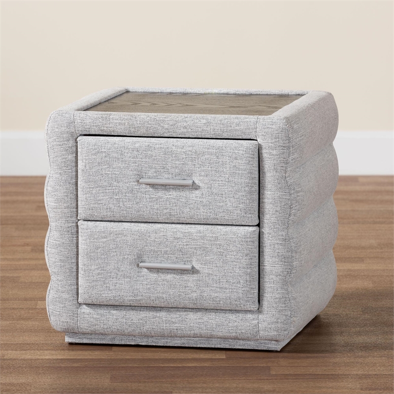 Baxton Studio Cadmus Light Gray Channel-Tufted Fabric 2-Drawer Nightstand