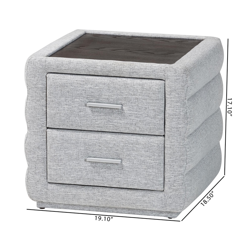 Baxton Studio Cadmus Light Gray Channel-Tufted Fabric 2-Drawer Nightstand