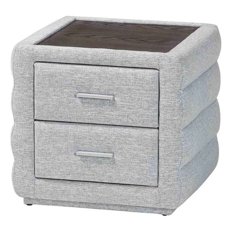 Baxton Studio Cadmus Light Gray Channel-Tufted Fabric 2-Drawer Nightstand