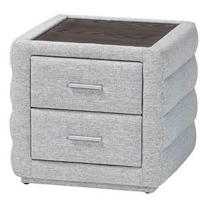 Baxton Studio Cadmus Light Gray Channel-Tufted Fabric 2-Drawer Nightstand
