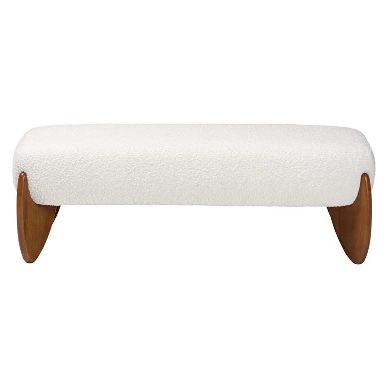 Baxton Studio Vinicio Mid-Century Modern Cream Boucle Accent Bench