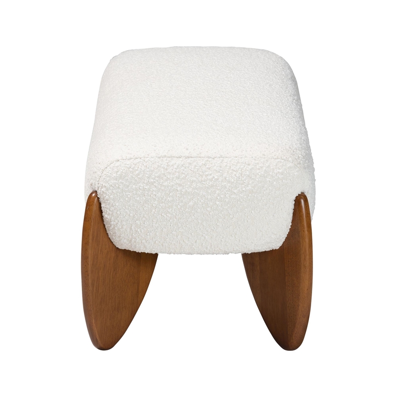 Baxton Studio Vinicio Mid-Century Modern Cream Boucle Accent Bench