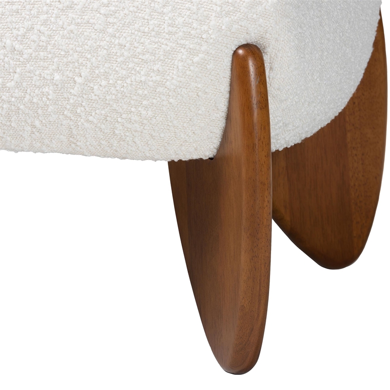 Baxton Studio Vinicio Mid-Century Modern Cream Boucle Accent Bench