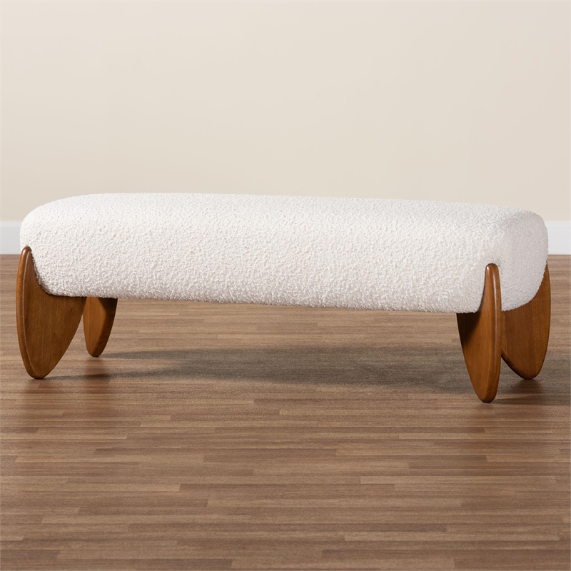 Baxton Studio Vinicio Mid-Century Modern Cream Boucle Accent Bench