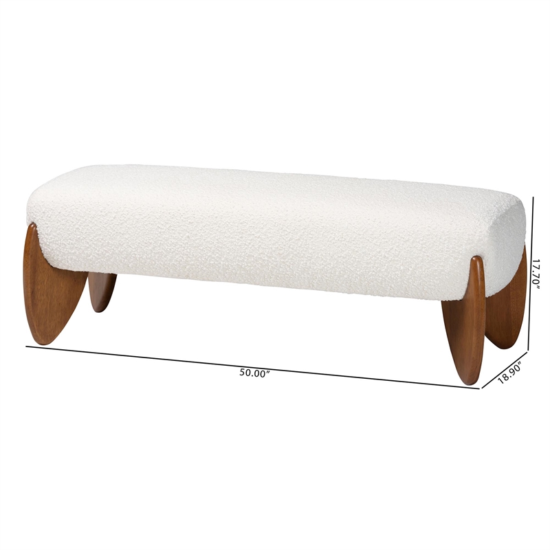 Baxton Studio Vinicio Mid-Century Modern Cream Boucle Accent Bench