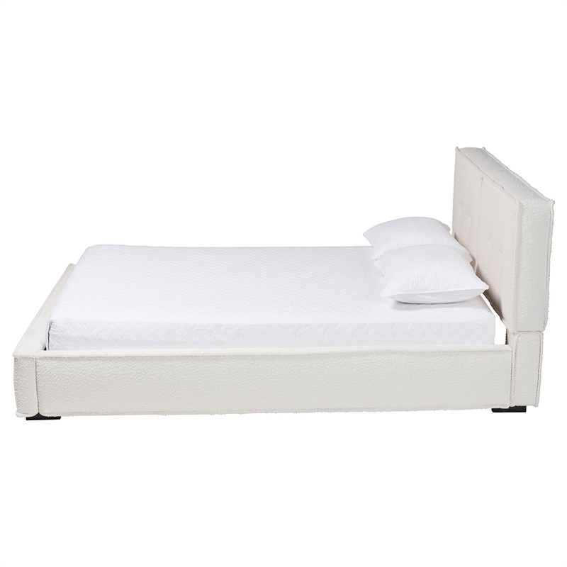 Baxton Studio Laverick Cream Boucle Queen Platform Bed with Border Piping