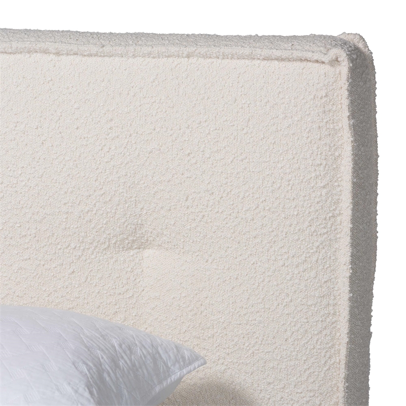 Baxton Studio Laverick Cream Boucle Queen Platform Bed with Border Piping