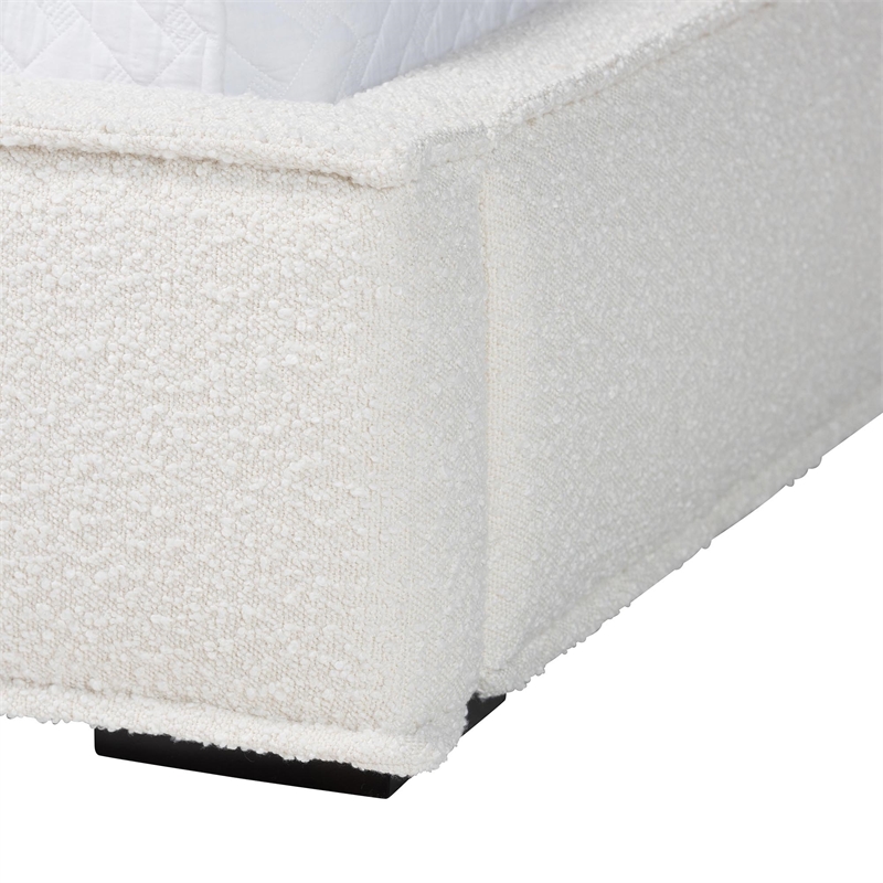Baxton Studio Laverick Cream Boucle Queen Platform Bed with Border Piping