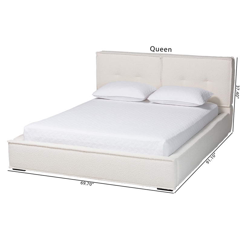 Baxton Studio Laverick Cream Boucle Queen Platform Bed with Border Piping