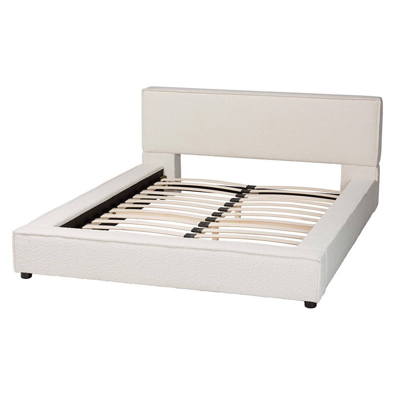 Baxton Studio Bardia Modern Cream Boucle Queen Platform Bed with Wide Railing