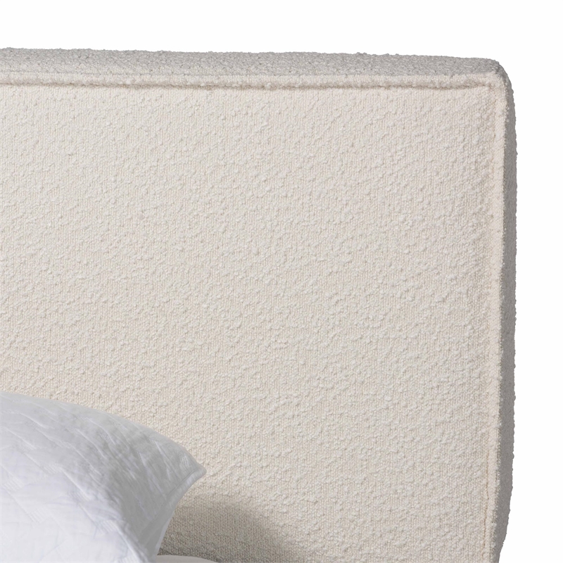 Baxton Studio Bardia Modern Cream Boucle Queen Platform Bed with Wide Railing