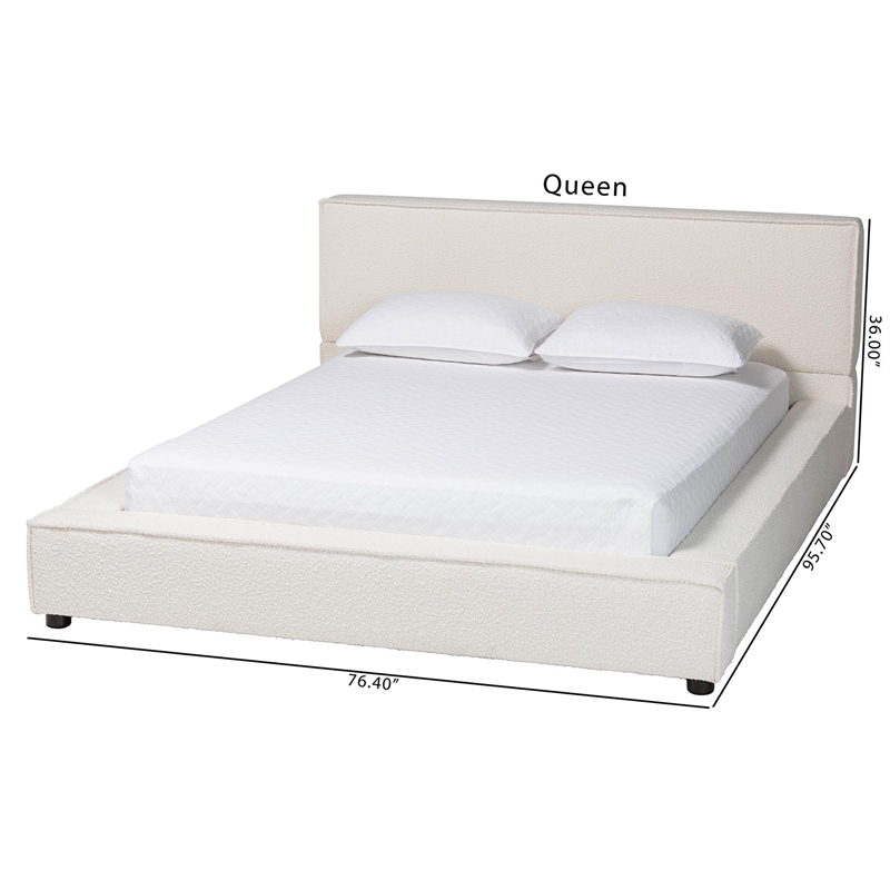 Baxton Studio Bardia Modern Cream Boucle Queen Platform Bed with Wide Railing