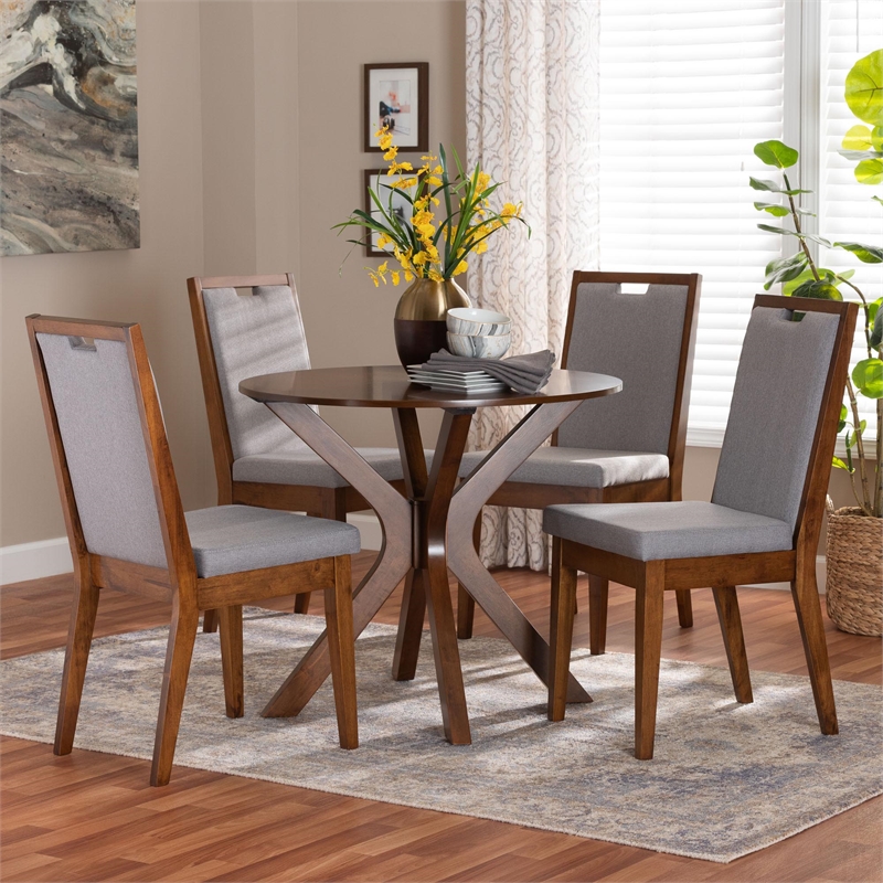 Baxton Studio Eira Modern Grey and Walnut Brown Wood 5-Piece Dining Set