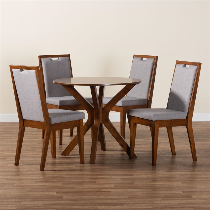 Baxton Studio Eira Modern Grey and Walnut Brown Wood 5-Piece Dining Set