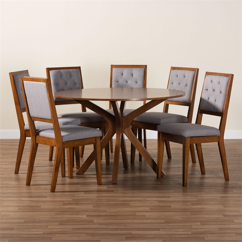 Baxton Studio Mana Modern Grey and Walnut Brown Wood 7-Piece Dining Set