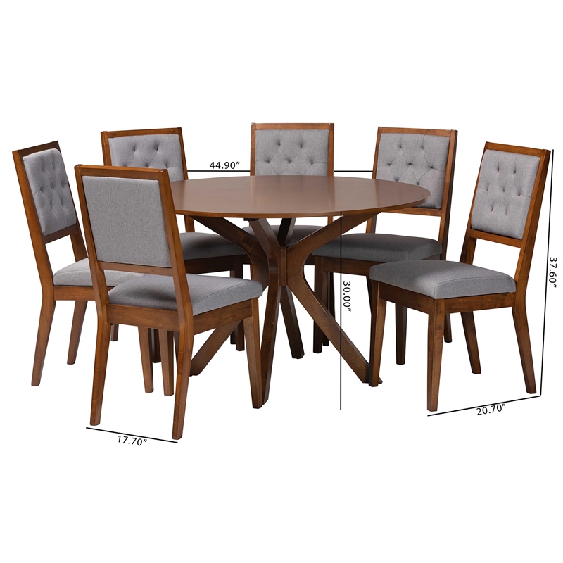 Baxton Studio Mana Modern Grey and Walnut Brown Wood 7-Piece Dining Set