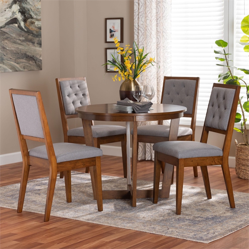 Baxton Studio Kala Modern Grey and Walnut Brown Wood 5-Piece Dining Set