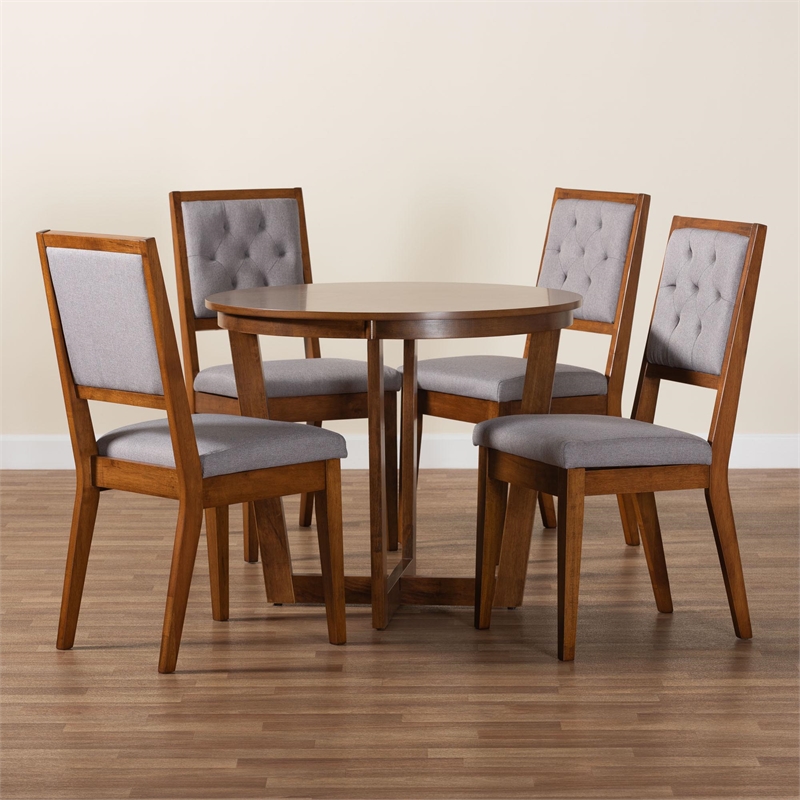 Baxton Studio Kala Modern Grey and Walnut Brown Wood 5-Piece Dining Set