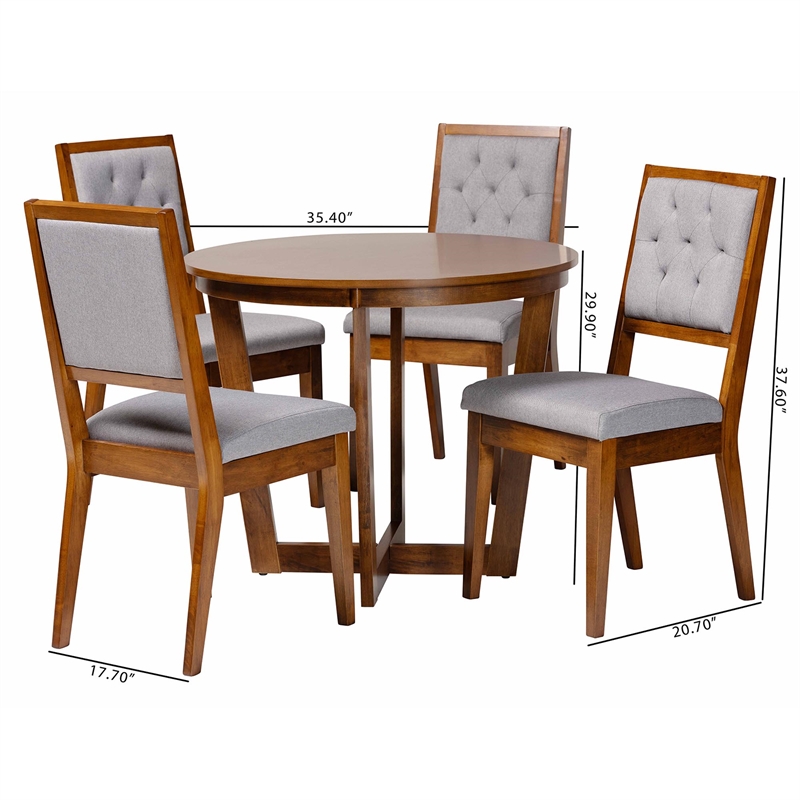 Baxton Studio Kala Modern Grey and Walnut Brown Wood 5-Piece Dining Set