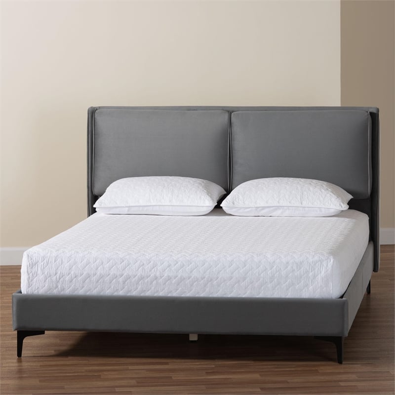 Baxton Studio Etienne Modern Slate Gray Velvet Queen Platform Bed