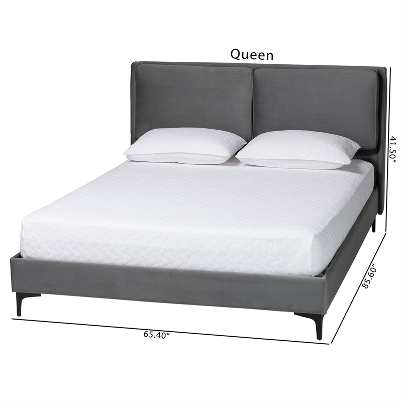 Baxton Studio Etienne Modern Slate Gray Velvet Queen Platform Bed