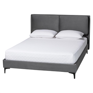 Baxton Studio Etienne Modern Slate Gray Velvet Queen Platform Bed