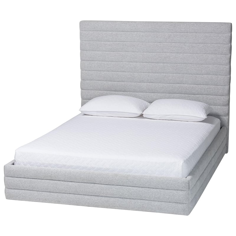 Baxton Studio Cadmus Modern Light Gray Channel-Tufted Fabric Queen Platform Bed