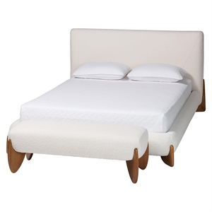 Baxton Studio Vinicio Modern Cream Boucle Queen Size 2-Piece Bedroom Set