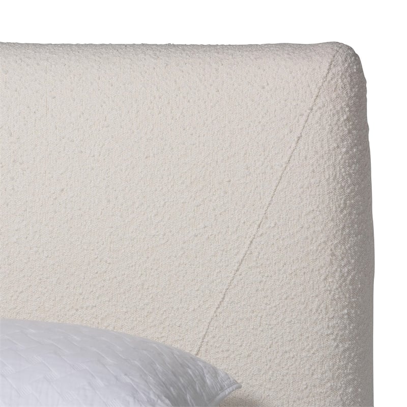 Baxton Studio Vinicio Mid-Century Modern Cream Boucle Queen Platform Bed