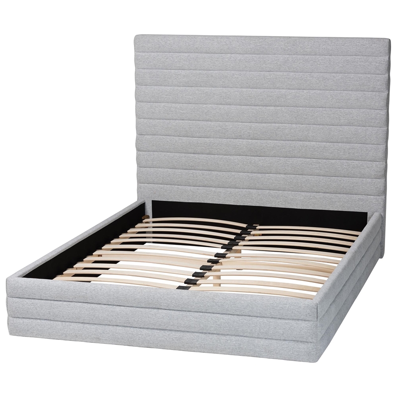 Baxton Studio Cadmus Modern Light Gray Channel-Tufted Fabric King Platform Bed