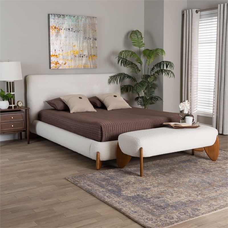 Baxton Studio Vinicio Modern Cream Boucle and King 2-Piece Bedroom Set