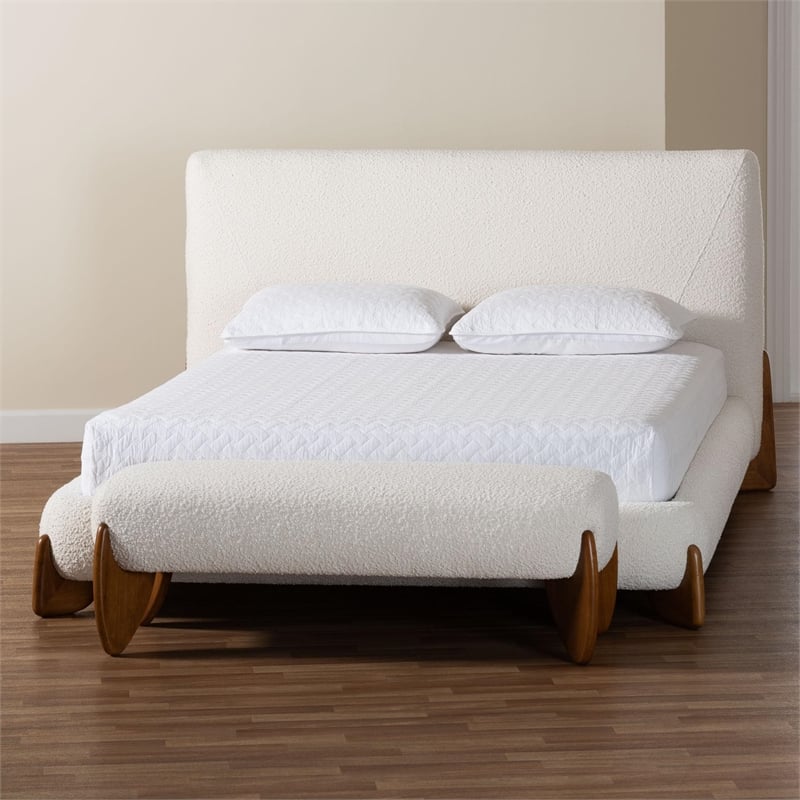 Baxton Studio Vinicio Modern Cream Boucle and King 2-Piece Bedroom Set