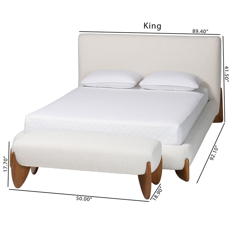 Baxton Studio Vinicio Modern Cream Boucle and King 2-Piece Bedroom Set
